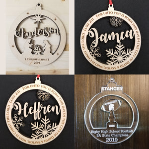 Personalized Design Ornament Wood or Acrylic - 4.25 in.